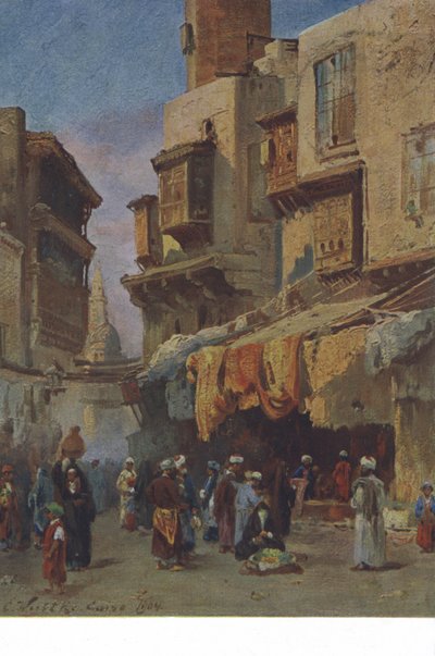 Pouliční scéna z Káhiry, Egypt (barevná litografie) od European School