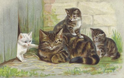 Tabby kočka se třemi koťaty (chromolit) od European School