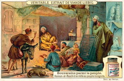Abbásovský chalífa Harun al-Rashid mísící se se svým lidem inkognito (chromolitho) od European School