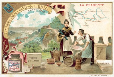 Charente a pohled na Angouleme (chromolitho) od European School