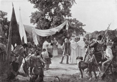 První mše sloužená v Chile (litografie) od European School