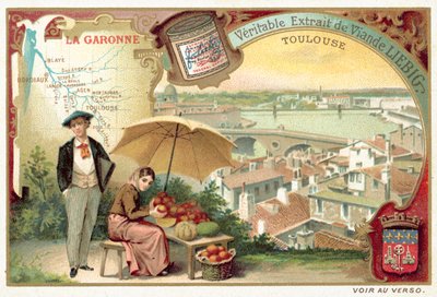 Garonne a pohled na Toulouse (chromolitho) od European School