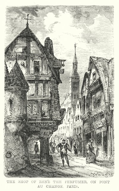 Obchod Rene the Parfumer, na Pont au Change, Paris (rytina) od European School
