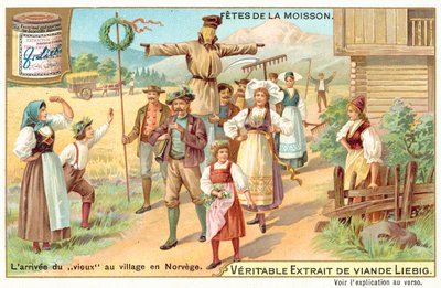 Příjezd „starého muže“ do vesnice v Norsku (chromolitho) od European School