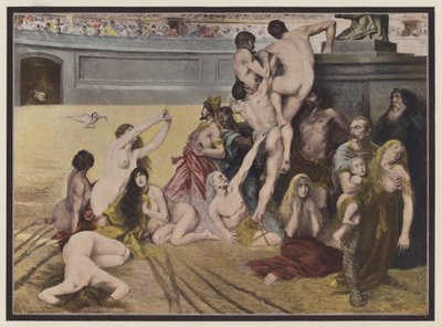 Cirkus, lidé předhození lvům v římské aréně (barva litho) od European School