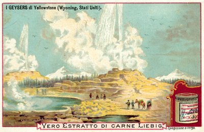 Gejzíry Yellowstonského národního parku, Wyoming, USA (chromolitho) od European School