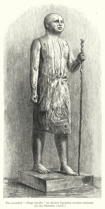 Takzvaný „vesnický beadle“, staroegyptská dřevěná soška (rytina) od European School