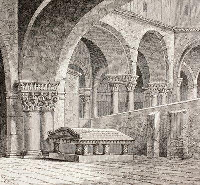 Hrob Godfrey de Bouillon v kostele Božího hrobu, Jeruzalém, kolem roku 1880 od European School