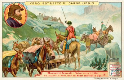 Přeprava zboží od Bartolomea Welsera přes Alpy (chromolitho) od European School