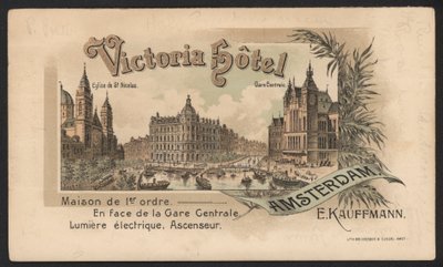 Victoria Hotel, Amsterdam (barevná rytina) od European School