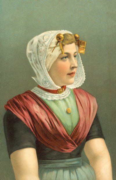 Žena v tradičním kroji (barevná litografie) od European School
