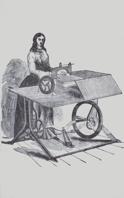 Žena používající šicí stroj (litho) od European School