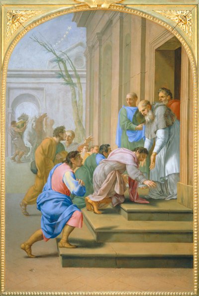 Arrivee de saint Bruno à Grenoble chez saint Hugues - Příjezd svatého Bruna do Grenoblu k svatému Hugovi ... od Eustache (studio of) Le Sueur