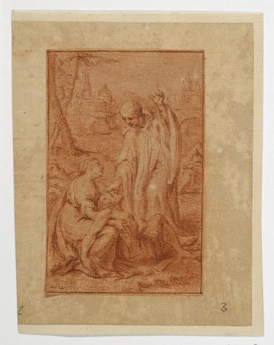 Ein Heiliger heilt einen Kranken oder erweckt einen Toten (?) od Eustache Le Sueur