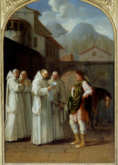 Svatý Bruno (1030-1101), zakladatel kartuziánského řádu dostává poselství od papeže Urbana II. (Urbano II.) od Eustache Le Sueur
