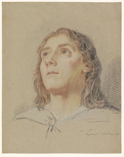 Hlava mladého muže s dlouhými vlasy od Eustache Lesueur