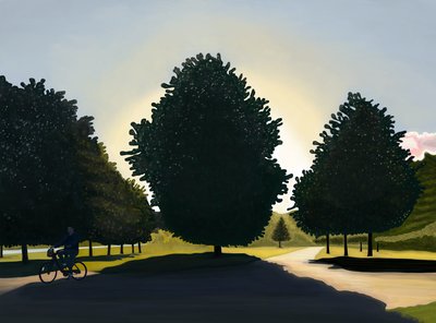 Cyklista, svítání, Hyde Park (digitální umění) od Evan Sklar
