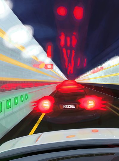 Jízda nočním tunelem Midtown (digitální umění) od Evan Sklar