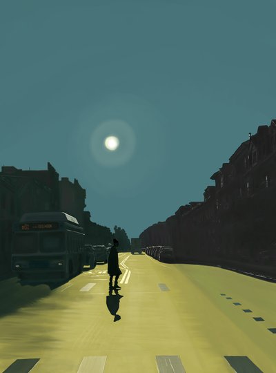 Slunce a žena jdoucí po Deváté ulici (digitální umění) od Evan Sklar