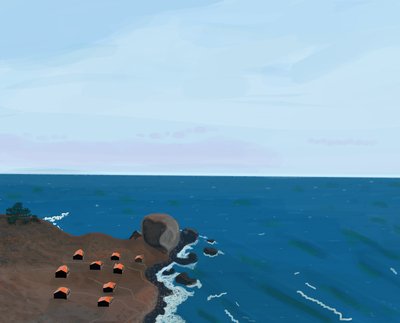 Pohled z dálnice Pacific Coast Highway, 2016 (nakresleno ručně tužkou Apple na iPadu) od Evan Sklar
