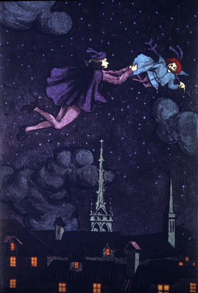 Ilustrace k románu „Chromý ďábel“ od Alaina Rene Lesage (Alain-Rene Le Sage) (1668-1747) (1707). Kresba E. Torrent, asi 1930. od Evelio Torrent