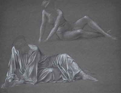 Double Study for Earthbound - ležící ženská postava, 1897 (křída na papíře) od Evelyn De Morgan