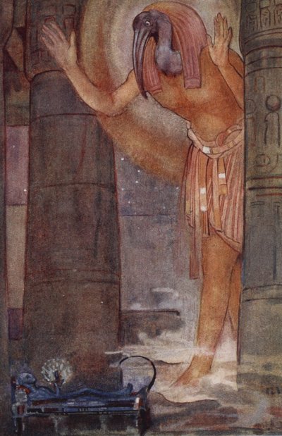 Thoth a hlavní kouzelník, ilustrace z „Knihy mýtů“ od Amy Cruse od Evelyn Paul