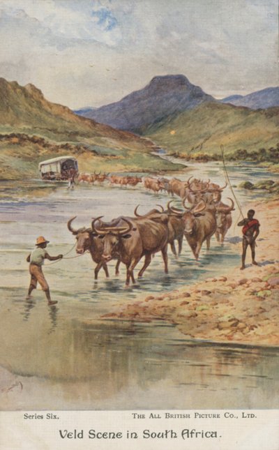 Farmáři pohánějící dobytek, Jižní Afrika (barva litho) od Evelyn Stuart Hardy