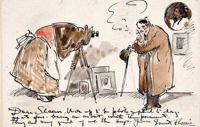 Karikatura Shinna při fotografování od Gertrudy Kasebierové (1852-1934) od Everett Shinn