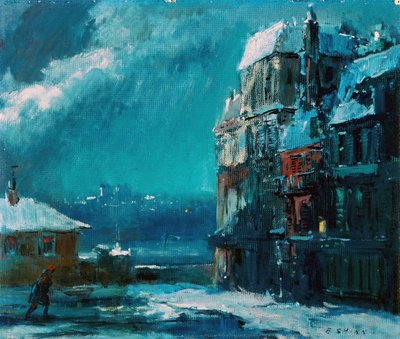 Zimní noc, Paříž (olej na desce) od Everett Shinn