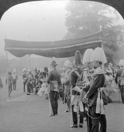Král předává korunovační medaile, Buckinghamský palác, Londýn. od Excelsior Stereoscopic Tours