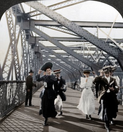 Promenáda, Williamsburg Bridge, New York, USA, c1900 od Excelsior Stereoscopic Tours
