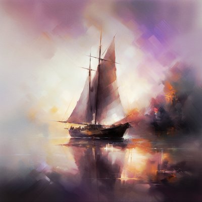 Abstraktní malba plachetnice, Mořská krajina, Wall Art | Plátna Print od F. Abderrahim