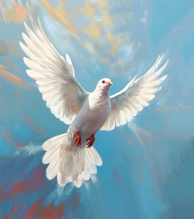Holubice v letu, symbol míru pták, Minimalistická olejomalba, nástěnný tisk Art Print od F. Abderrahim