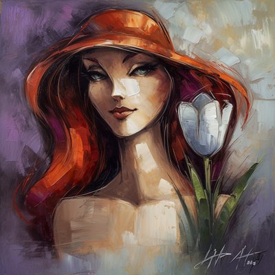 Impresionistická móda Girl  bellflower, akrylová malba, plátno umělecké výtisky od F. Abderrahim