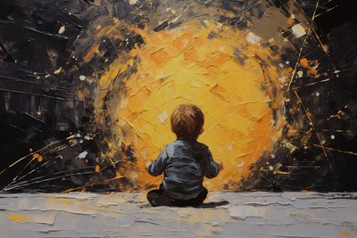 Nevinný portrét, minimalistické malířské impasto tahy štětcem, umělecké výtisky od F. Abderrahim