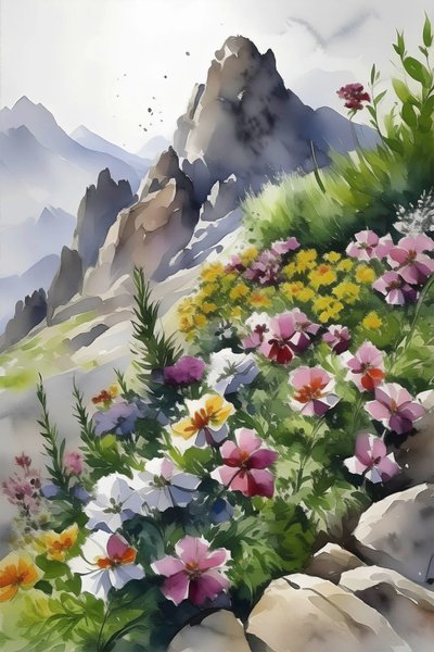 Mountain Summit Květiny, botanické a přírodní scény Nástěnné umělecké výtisky od F. Abderrahim