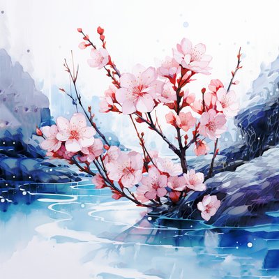 Surrealistický akvarel malba japonské třešňové květy, nástěnné umělecké výtisky od F. Abderrahim