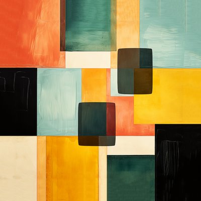 abstraktní čtvercové kompozice malířský vzor design, Wall Art | Plátno Tisky od F. Abderrahim