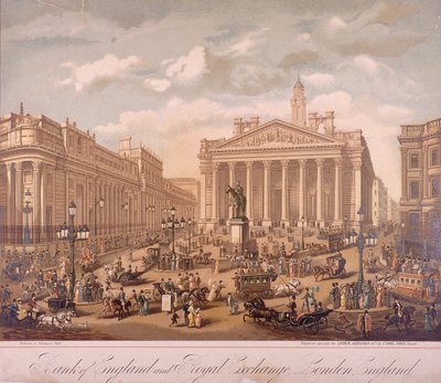 Bank of England a Royal Exchange, Londýn, c1860 od F Appel