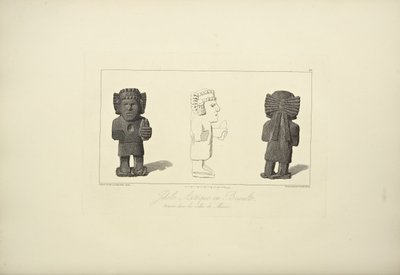Aztécké modly v čediči, ilustrace z „Pohledy na Kordillery a památky domorodých národů Ameriky“ od Alexandra von Humboldta a Aime Bonpland od F. Arnold