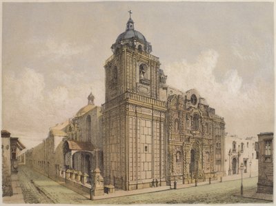 Kostel La Merced, Lima, ilustrace z „Geografia del Peru“ od Mariana, Felipe Paz Soldan (1821-86), deska XXV, 1863 od F. Delamare