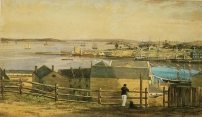 Circular Quay, Sydney, cca 1870 (akvarel) od F. Halsted