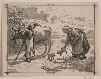 Ilustrace k lidové pohádce "Tři malá červená prasátka" od F. Hendriksen