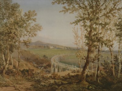 Pohled na stejný železniční viadukt při pohledu shora, c.1849 od F. S. Cook