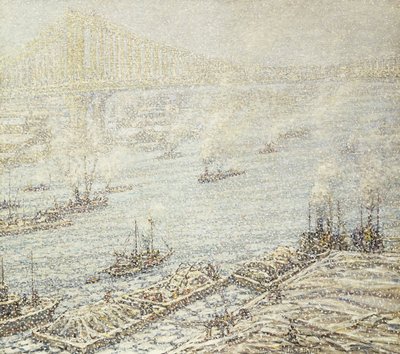 East River, New York, zima, cca 1915 (olej na plátně) od F. Usher de Voll