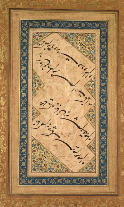 Kaligrafie z Ghazala z Badr al-Din Hilali Jaghata’i (perština, aktivní kolem roku 1500) od Faqir Ali (Persian, active c. 1550–1610)