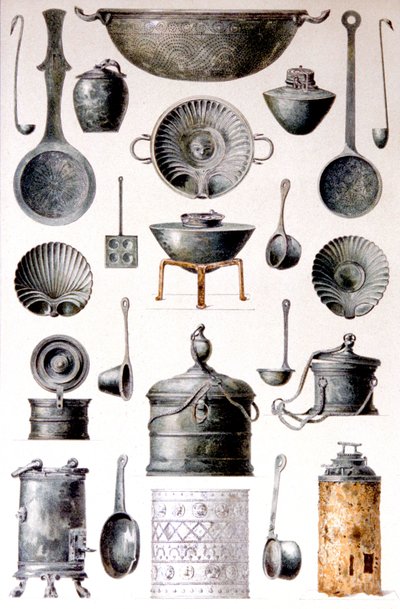 Reprodukce kuchyňského náčiní z Pompejských domů a památek od Fausta a Felice Niccoliniových, svazek IV, příloha, deska XVII. od Fausto and Niccolini Felice Niccolini