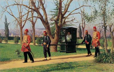 Dcera anglického velvyslance na koni v palanquin od Fausto Zonaro