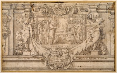 Pesach (pero a hnědý inkoust s hnědým praním na bílém papíře) od Federico (studio of) Zuccaro